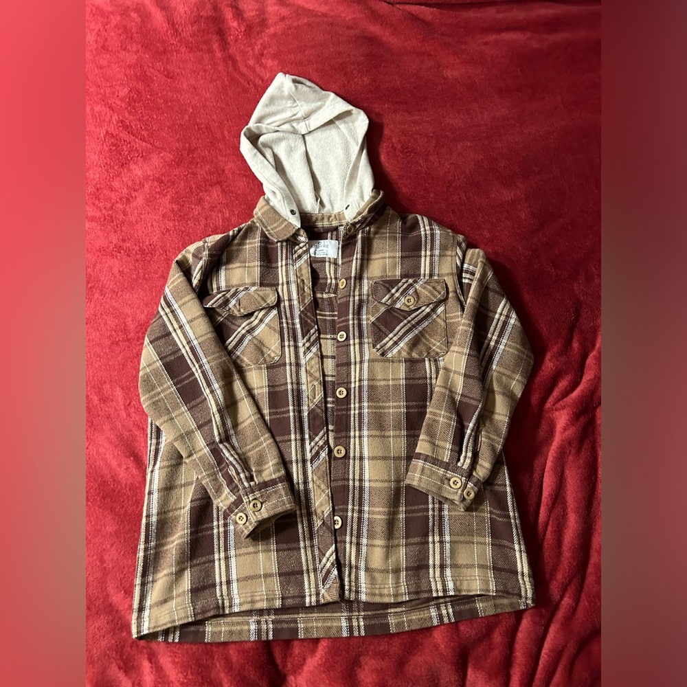 Empyre Brown Flannel Button Hoodie. Size XL.